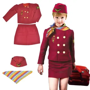 Fancy Dress Career Costumes Cosplay Halloween Flight Attendant Uniforms Air Hostess Party Costume For Girls