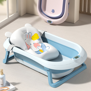 Bañera para bebé antideslizante, plegable, sin BPA, resistente, portátil, con termómetro incorporado, ahorra espacio, para el hogar y viajes. - Product Image 1