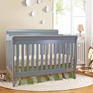 Lit bébé en bois massif naturel avec roulettes verrouillables, hauteur réglable, lit de nurserie sécurisé pour les nouveau-nés - Product Image 3