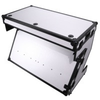 Table de DJ, table de son, flight case portable avec poignées et roulettes, finition noir et blanc