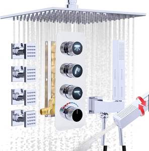 Conjunto de Chuveiro de Mão 2 em 1 HLK Cromado Polido com Cerâmica, Desviador Luminoso Icônico, Ducha de Teto de 10 polegadas e Corpo de Interruptor em Latão de 4 Peças - Product Image 1