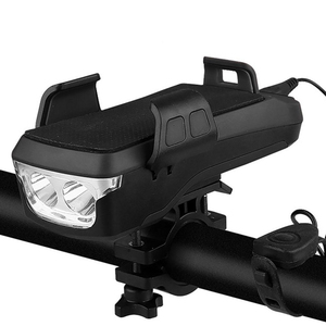 Support de téléphone 4 en 1, 400 Lumen, 4 en 1, chargeur USB, avec 2 LED, batterie d'alimentation, <span class=keywords><strong>klaxon</strong></span> électrique, feu avant de <span class=keywords><strong>vélo</strong></span> - Product Image 1