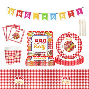 Assiettes en papier à carreaux rouges DAMAI pour la décoration de table de barbecue, ensemble de vaisselle jetable en papier pour barbecue - Product Image 1