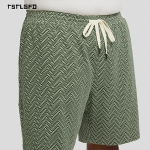 Men Plus Size Jacquard Knit Shorts <b>Drawstring</b> Elastic Waist Relaxed Fit Casual Summer Lounge Shorts For Daily Wear - Product Image 3