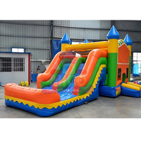 Château gonflable double piste avec toboggan aquatique, piscine à jets d'eau et panier de basket, écologique, garantie 3 ans, pour enfants