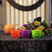 Seau citrouille LED d'Halloween en gros – Vert, violet, orange – Seau à bonbons Jack O'Lantern lumineux – Panier cadeau sécurisé – Décoration de fête
