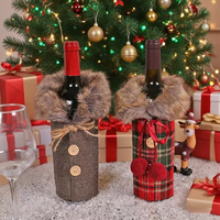 Porte-bouteille de vin de Noël en forme de pull avec col en fausse fourrure et manteau à boutons, décoration pour bouteille de vin, pour la décoration de table à la maison, cadeau