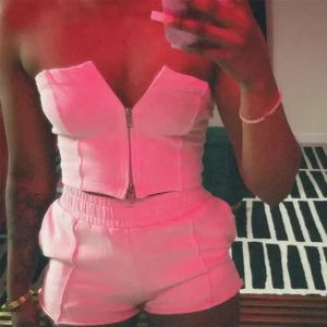 Logo personnalisé Vintage femmes vêtements coton éponge lavage fermeture éclair pantalons de survêtement et sweat à capuche deux <span class=keywords><strong>2</strong></span> pièces shorts survêtement ensemble de survêtement - Product Image 5