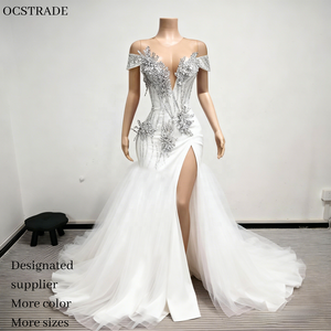 Ocstrade Lussuoso Abito <span class=keywords><strong>da</strong></span> Sera Ball Gown con Strass Argento e Volant Bianco, per Matrimoni e Feste <span class=keywords><strong>da</strong></span> Donna K004 K008 K014 K019 - Product Image 1