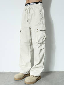 A25CBJN5034/Pantalones Cargo Grises para Hombre con Cintura Elástica, Pierna <span class=keywords><strong>Recta</strong></span>, Corte Ajustado, Lavado Otoñal, Pantalones Casuales Hechos <span class=keywords><strong>en</strong></span> China - Product Image 1