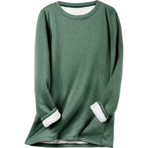 FOXA Sweat-shirt à col rond en polaire doublé sherpa pour femme, pull chaud, tunique décontractée - Product Image 1