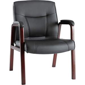 Silla de invitados de cuero serie Alera Madaris con acabado en madera y cuatro patas en negro/mogoní para salas de espera - Product Image 6