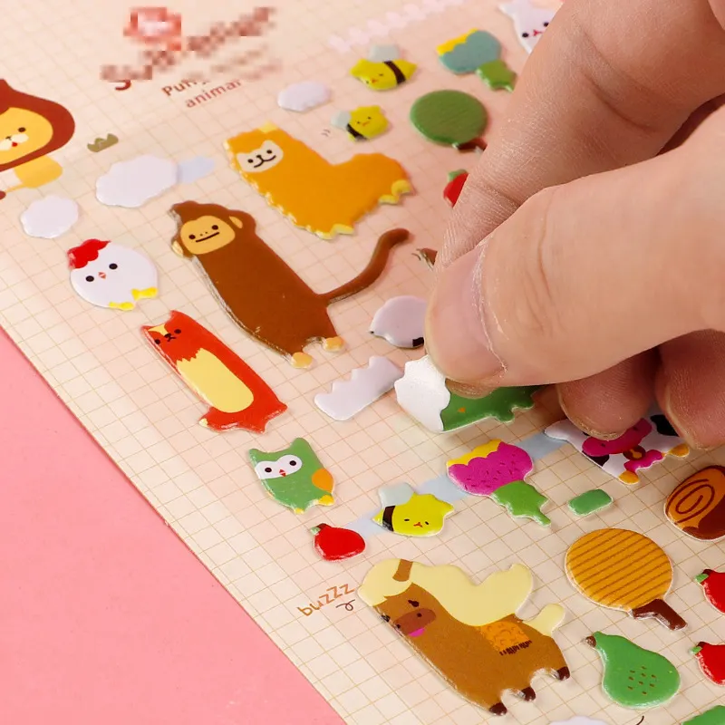Wholesale Cute Cartoon Animals 3D Bubble Sticker Puffy Deco Stationery Journal Scrapbook Planner Stickers For Kids Craft Gift