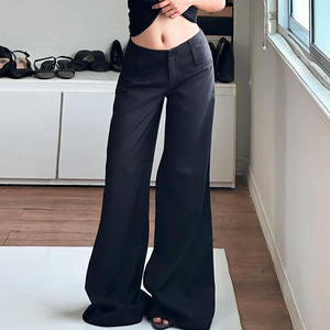 <span class=keywords><strong>Pantaloni</strong></span> Eleganti OEM ODM Stile Minimalista, Versatili, <span class=keywords><strong>Neri</strong></span>, Slim-fit, a Vita Bassa, Dritti, Casual per Donne e Ragazze - Product Image 2