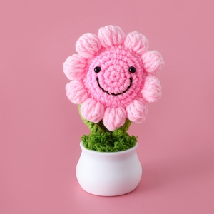 Pot de fleurs au crochet en forme de tournesol, petite plante en pot pour décoration de mariage, pour voitures, pour la Fête des Mères, Pâques et Thanksgiving, avec tige - Product Image 4