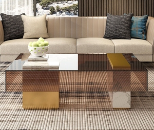 โต๊ะกาแฟสไตล์อิตาลีโต๊ะกลางสแตนเลสโต๊ะกระจกนิรภัยแบบทันสมัยสำหรับห้องนั่งเล่น - Product Image 4