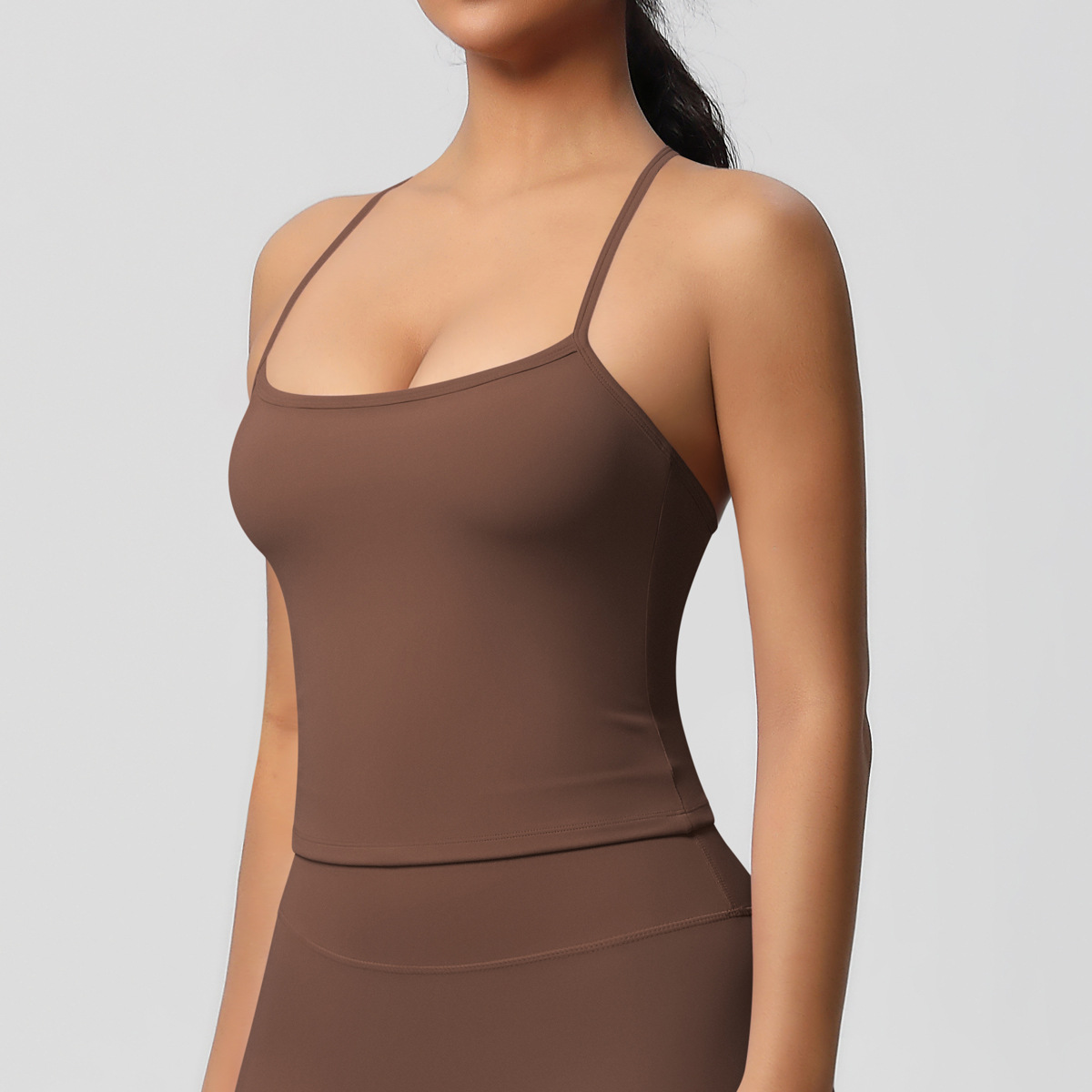 Berychy Regular Fit Longline Sports Tank Top Women Double Layer Solid Color Racerback V-neck Yoga Bra Active Stretch