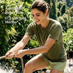 SHINBENE OEM ODM Camisetas de Cuello Redondo con Estampado Personalizado, Camisetas de Verano Informales para Hombre y <span class=keywords><strong>Mujer</strong></span>, de <span class=keywords><strong>Lana</strong></span> <span class=keywords><strong>Merino</strong></span> Superfina - Product Image 2