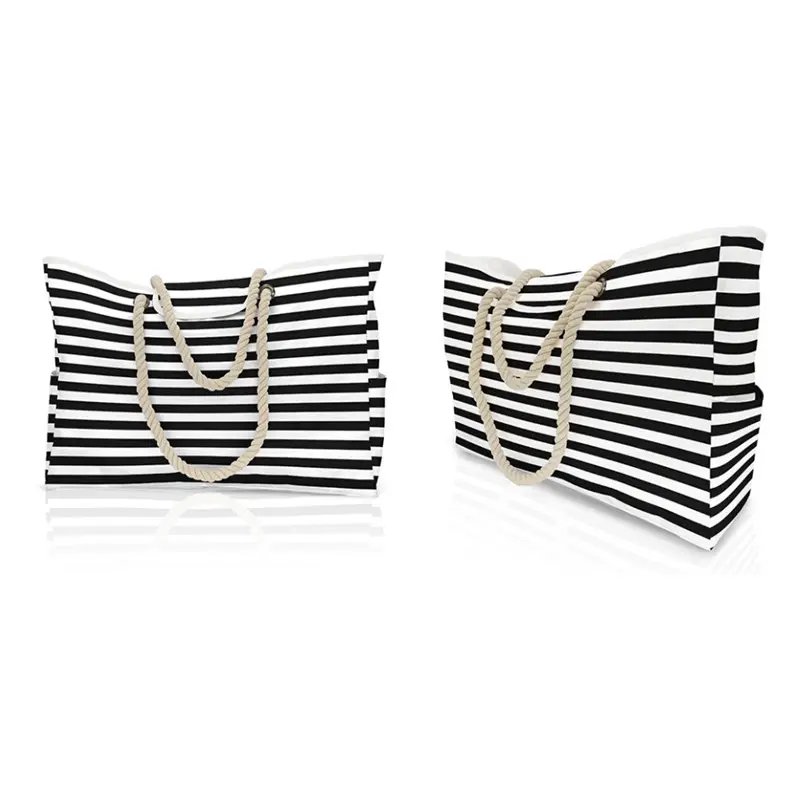 New design popular wholesale outdoor large black stripe fashion casual shoulder beach tote bag for women