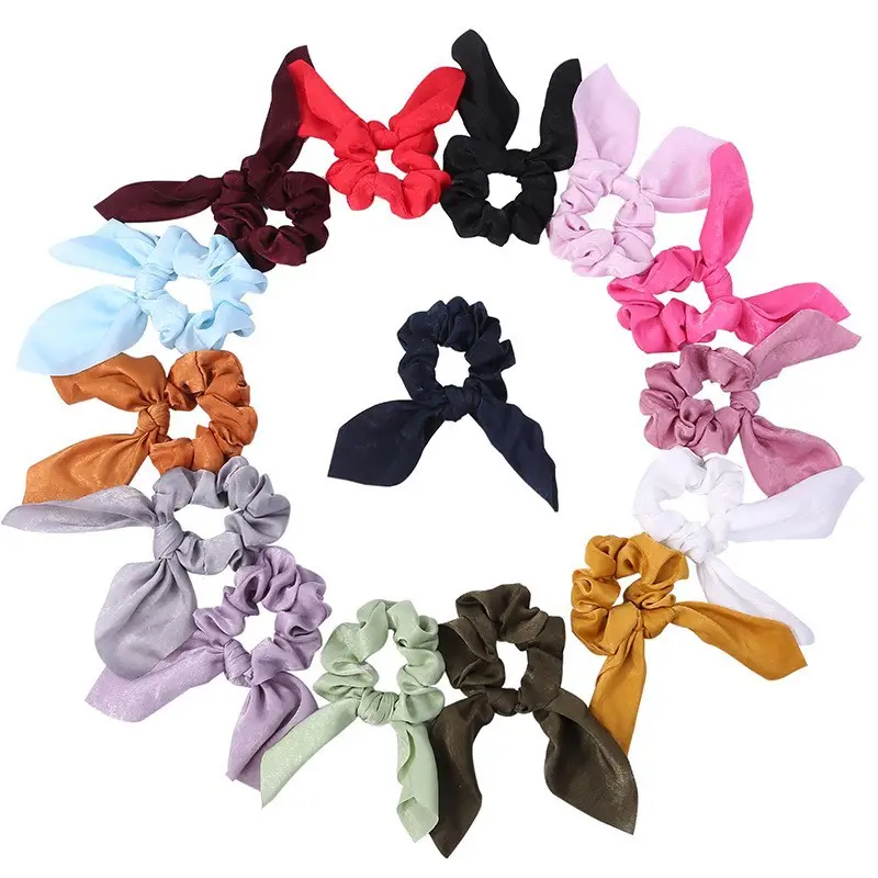 बाल Scrunchies साटन रेशम खरगोश चलनेवाली कान धनुष Bowknot महिलाओं गौण के लिए Scrunchies लोचदार बाल संबंधों बैंड चोटी धारक