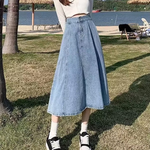 2026 Women Lady A-<b>line</b> Denim Midi Skirt <b>Jeans</b> Dress New Fashion Loose Waist Large Size Casual <b>Jeans</b> Skirt - Product Image 1