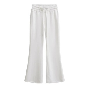 Pantalon de jogging décontracté pour femme, coupe mi-haute, jambe évasée, hiver, respirant, doux, large, jambe droite, polaire, uni, teinture unie - Product Image 3