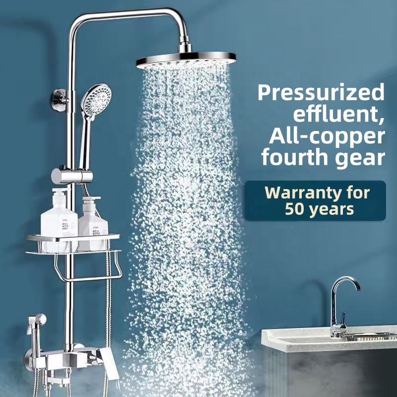 Copper Supercharged Shower Head Set Bathroom