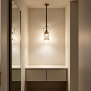 Lámpara Colgante de Cristal Estilo Retro Americano, E27, Tubo de Cristal Redondo, Lámpara Colgante de Latón para Vestíbulo de Hotel, Salón, Escalera - Product Image 4