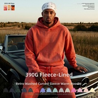 Sweat à capuche pour homme épais 390G, style skater américain, doublure polaire, coupe ample, finition délavée et vieillie, couleur unie