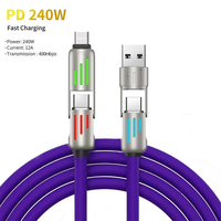 Cable de Datos Multifunción USB-A a Tipo C 4 en 1, Precio Económico, Alta Calidad, PD 240W 12A, Carga Rápida de Silicona