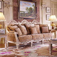 Ensemble de canapés de salon classiques français de luxe, en bois massif sculpté à la main, rembourrés de couleur beige, style palais européen
