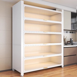 Mueble de Cocina Moderno, Organizador de Acero al Carbono de Múltiples Niveles con Puertas, Estante de Despensa a Prueba de Polvo, Minimalista - Product Image 4