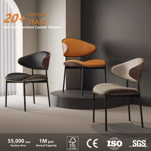 Chaises de salle à manger en bois massif de luxe léger avec dossier en cuir, cadre en métal, chaises de réception pour appartement, villa, meubles de maison - Product Image 2