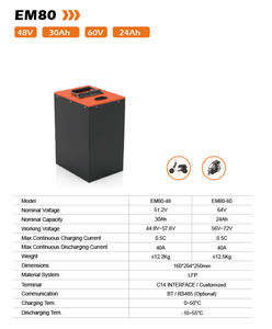 Batería de Ciclo Profundo de 48V 50Ah/30Ah/25Ah para Vehículos de Patrulla en Campus y Transporte en Hoteles, Certificada UN38.3, Batería de Litio de 48V EM4830 de Larga Duración - Product Image 1