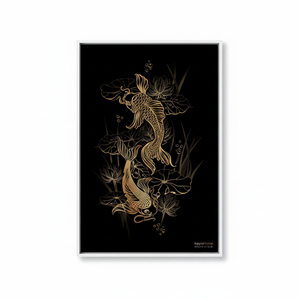 Obra de arte impresa en lienzo: diseño gráfico con símbolo asiático de loto y carpa Koi, lienzo con marco blanco - Product Image 2