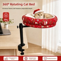 Lit pour chat suspendu à fixation latérale de table, rotatif, style Noël, en peluche, réglable en hauteur, surélevé