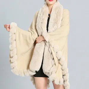 Jtfur recyclable NORMCORE faux fur knitted cardigan cape coat