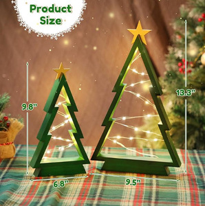 AXGIFTS OEM Polished & Painted Wooden Christmas <b>Tree</b> Decor Set with <b>LED</b> Fairy Lights Gold Star Tabletop Display-Custom - Product Image 4