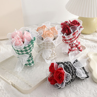 Mini bouquet de roses en tissu pied-de-poule parfumé, fleur éternelle, coffret cadeau, cadeau de mariage, cadeau de la Saint-Valentin, vente en gros