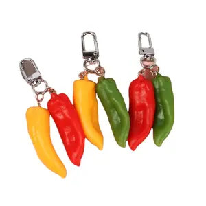 Simulation vegetable red green yellow pepper key chain Creative food bag hanging pendant plastic key ring