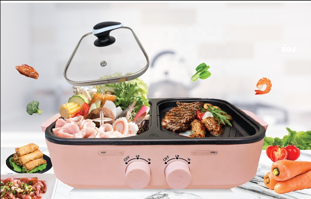 Capaz de hogar Personal Multi-función Mini parrilla eléctrica Multi-función integrada sartén