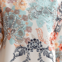Robe longue de luxe en polyester à imprimé floral perlé pour femme, élégante, ornée de perles, modeste, faite main, pour l'Aïd, Abaya en polyester perlé