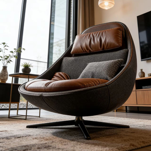 <span class=keywords><strong>Fauteuil</strong></span> pivotant moderne en forme de coquille d'œuf, <span class=keywords><strong>fauteuil</strong></span> d'appoint en <span class=keywords><strong>cuir</strong></span> <span class=keywords><strong>marron</strong></span>, canapé simple rembourré pour le salon, meubles de maison - Product Image 4