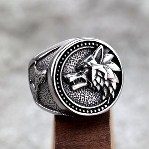 Retro Stainless Steel Men's <b>Ring</b> Wolf Head Design Viking Odin Style Animal Pattern Round Shape Gift Jewelry - Product Image 3