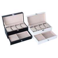 Boîte à montres en fibre de carbone PU, 4 emplacements, double couche, avec tiroir, boîte de rangement de luxe pour montres, organiseur de présentation de montres