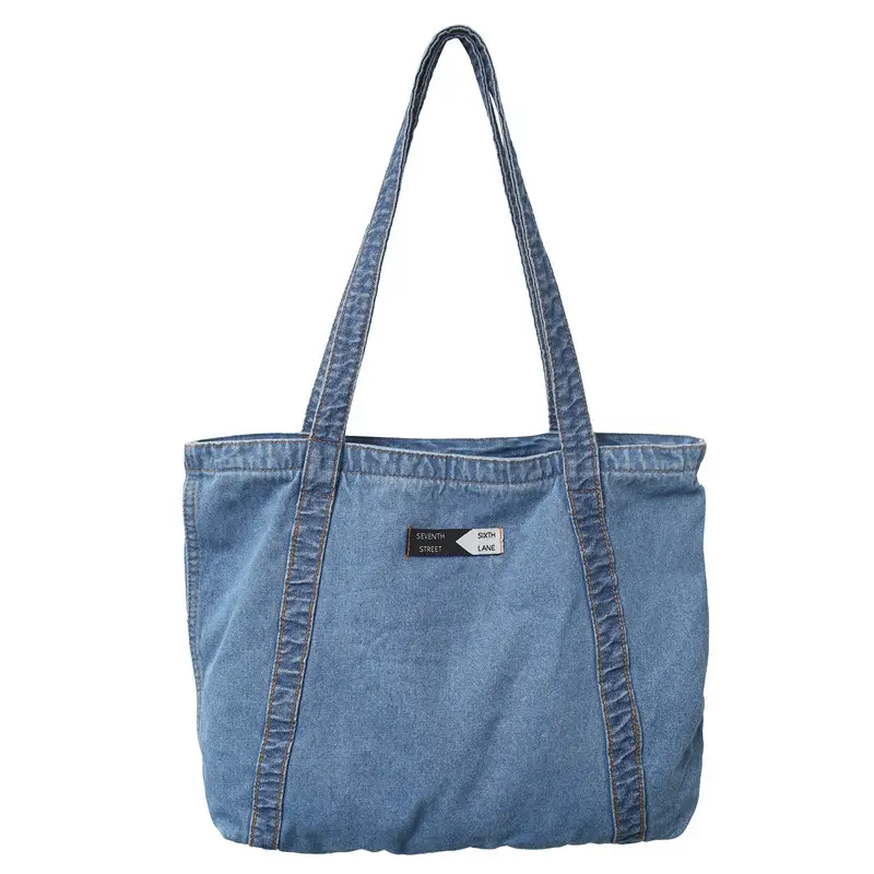 YIMYIK Factory Price Graceful Plain Tote Bag Denim Large Designer Shoulder Bag for Women