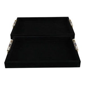 Vassoio Decorativo in Camoscio Nero con Manici Dorati per Tavolino da Caffè, Camera da Letto, Bagno, Portaoggetti per Gioielli - Product Image 3