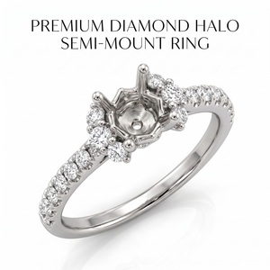 Bague de fiançailles sur mesure en or blanc 18 carats à six griffes, semi-monture pavée, avec diamant certifié IGI et grappe de trois pierres sur l'épaule, pour mariage et fête - Product Image 1