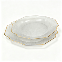 Assiettes en plastique transparent texturées gaufrées de 10 pouces avec bord doré, vaisselle jetable pour mariage, fête, événement