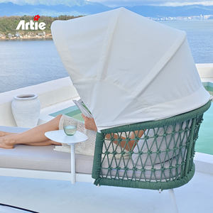 Meuble <span class=keywords><strong>de</strong></span> piscine en rotin tissé à la main <span class=keywords><strong>rond</strong></span> <span class=keywords><strong>Double</strong></span> lit <span class=keywords><strong>de</strong></span> plein air jardin PE artee meilleur luxe lit à baldaquin chaise longue moderne - Product Image 3